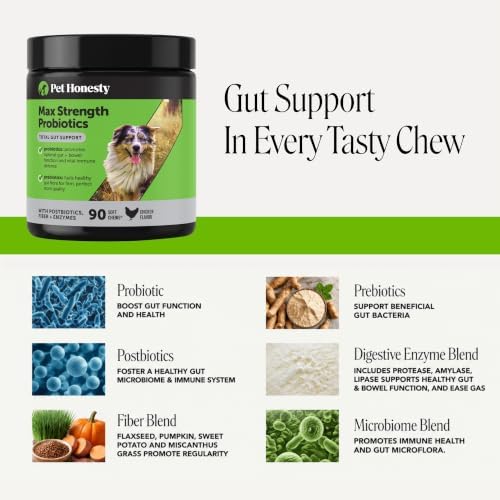 Pet Honesty Advanced Strength Dog Probiotics for Gut Health, 90ct, Chicken