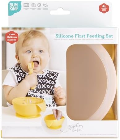 Bumkins Baby Bowl, Silicone Feeding Set with Suction for Baby and Toddler, Includes Spoon and Lid, First Feeding Set, Training Essentials for Baby Led Weaning for Babies 4 Months Up, Pineapple