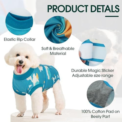 Kuoser Dog Recovery Suit, Female Male Spay Neuter Surgery Suit, Cloud, S