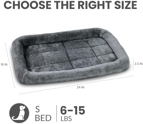 Patas Lague Small Dog Bed Bolster Pet Crate Mat 24''x18'' Dark Grey