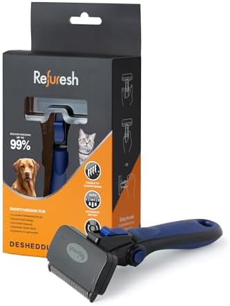 Deshedding Dog Brush for Short/Medium Hair (Medium,Blue) – Gentle Deshedding Tool for Dogs & Cats – Reduces Shedding, Without damaging Topcoat. Removes Loose Fur & Dead Undercoat.