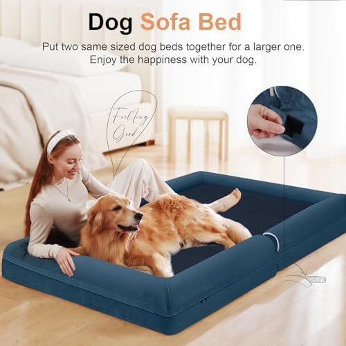 NANUYA Orthopedic Dog Bed for Large Dogs, 36 x 27 Inch, Navy Blue