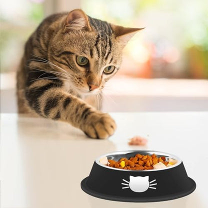 Serentive 2 Pcs Non-Slip Stainless Steel Small Food Bowls - Unbreakable, Thicken Cat Feeder, 7 Oz Dishes - Suitable for Indoor Small Pets - Removable Rubber Base, Easily Clean, Lovely Color