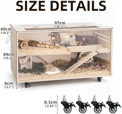 Pine Small Animals Houses&Habitats Chewproof, 40" Pine Guinea Pig Cage Hamster Cage for Small Animals (40" Large, Roller)