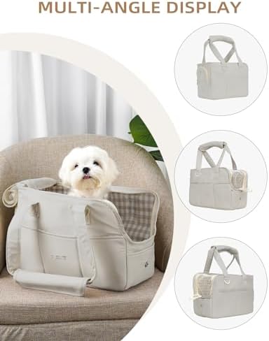 ONECUTE Dog Purse Carrier for Small Dogs Rabbit cat with Large Pockets, Cotton Bag, Dog Carrier Soft Sided, Collapsible Travel Puppy Carrier (Grey, 13.6" L x 6.5" W x 10" H)