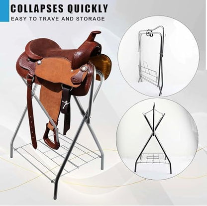 2 Pack Portable Folding Horse Saddle Stand for English & Western Saddles, 28" L x 19" W x 37.5" H, Silver