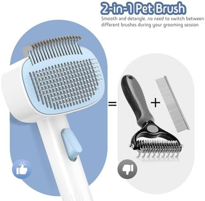 Dog & Cat Brush for Shedding, 2-in-1 Self Cleaning Deshedding Brush