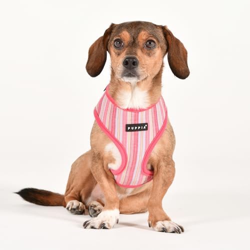 Puppia Theros Dog Harness A (Over-The-Head) Fashionable Striped Pattern Spring Summer Harness for Small and Medium Dogs, Pink, X-Large