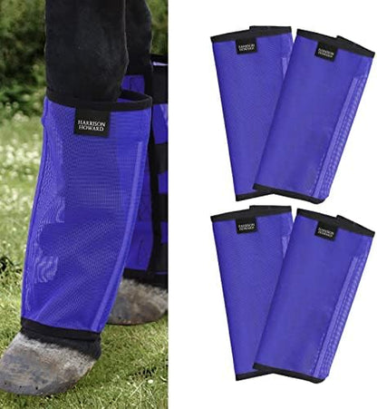 Harrison Howard Loose Fitting Fly Boots UV-Protective Extra Tough Mesh Ventilated Four Fasteners Stay-on Design Protect Horse Legs & Stomp-Reducing Set of 4 Deep Navy Small