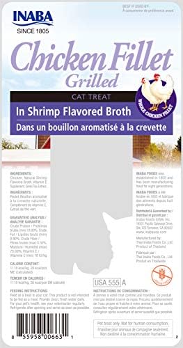 INABA Grilled Fillet Cat Treats, Chicken in Shrimp Broth, 6ct