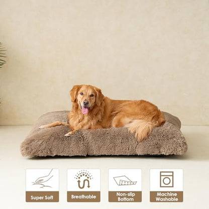 EHEYCIGA Fluffy Dog Crate Bed, Plush Extra Large Plus Dog Pillow, Camel