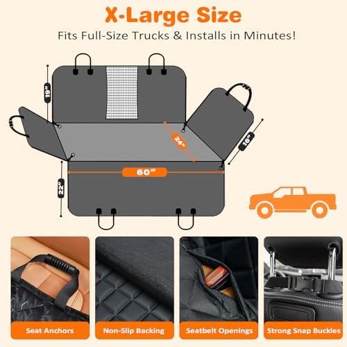 URPOWER XL Dog Seat Cover for Full-Size Truck Back Seat, Waterproof Hammock