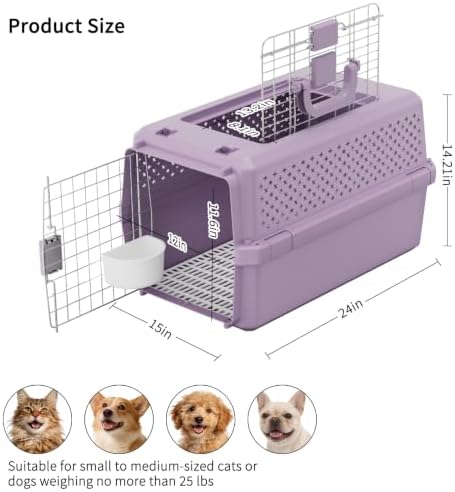 RIZZARI Purple Pet Carrier: Airline Approved Dog Crate Travel Kennel