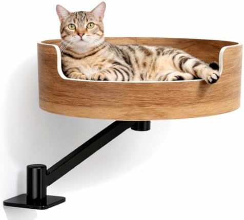 Desk Cat Bed, Elevated Cat Bed for Desk, Space-Saving Cat Hammock for Home Office, Stable & Comfortable Perch for Indoor Cats，Walnut Wood Finish