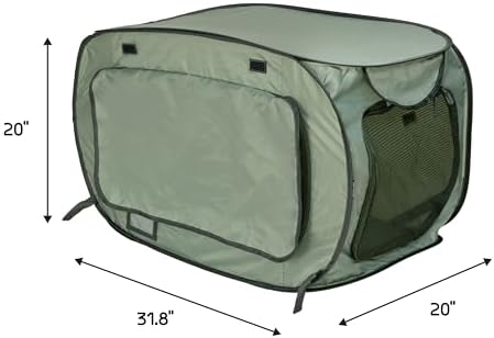 SportPet Designs Soft-Sided Pop-Open Pet Kennel, Medium Portable Travel Crate for Cats & Dogs up to 50 lbs, Foldable Car Kennel with Seatbelt Straps & Washable Waterproof Pad, Green
