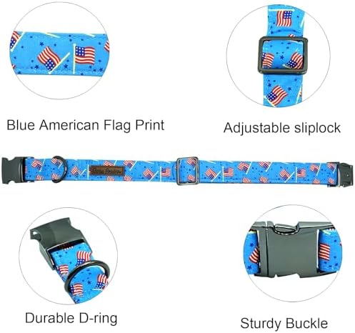Independence Day Dog Collar, Summer Blue Flag Durable Metal Boy Dog Collars Adjustable Pet Collar for Small Medium Large Dogs
