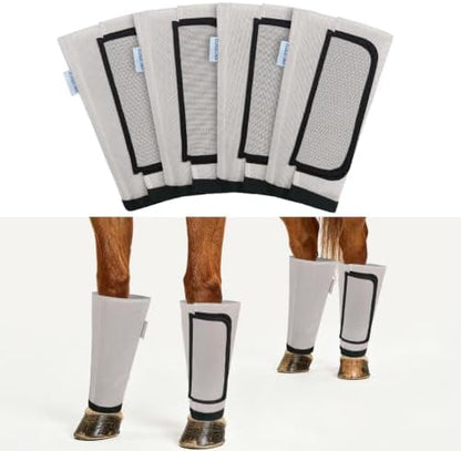 Fly Boots for Horses Set of 4, Equine Loose Fitting Leggings (Sliver White)