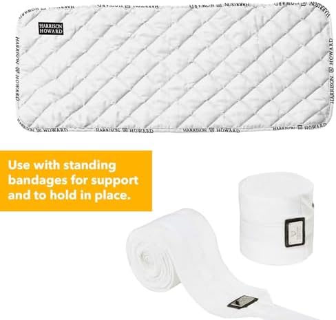 Harrison Howard Medicine-Retaining Shock-Absorbing Pressure Sores Prevention Quilted Leg Wraps for Horse Set of 4-White M