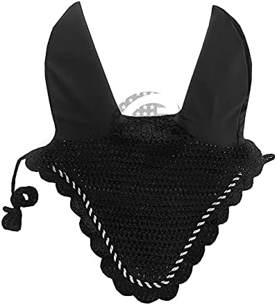 Horse Ear Bonnet Fly Veil Crochet Equestrian with Piping 30 Color Full/COB/Pony (Large/Full, Dark Gray/Charcoal)