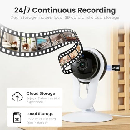 Smart Indoor Pet Camera with Phone App, 2K Home Camera for Dogs, Cats & Family, Motion & Sound Alerts, Night Vision, 2-Way Audio, Alexa Compatible