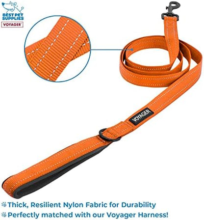 Best Pet Supplies Voyager Step-in Lock Pet Harness w Reflective Pet Leash Combo Set with Neoprene Handle 5ft - Supports Small, Medium and Large Breed Puppies/Cats - Orange, XXS