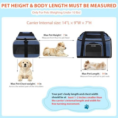 Petskd Top and Side Expandable Small Pet Carrier Airline Approved, Blue