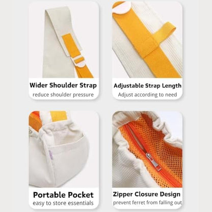 Ferret Sling Carrier, Front Backpack for Ferret Rabbit Puppy Kitten (Beige)