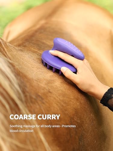 Harrison Howard Horse Grooming Kit 9 Piece with Tote Bag, Non-Slip Horse Brush Set for Shedding, Bathing, Hoof Care, Mane & Tail Grooming, Equine Grooming Supplies Purple