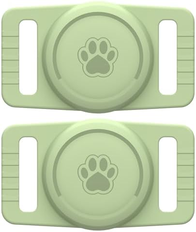 GOCII for Airtag Dog Collar Holder 2 Pack,Waterproof Dog Collar Holder for Apple AirTag(Gen 1 & 2),Silicone Air Tags Case for Dog Collars(Light Green)