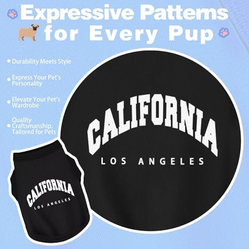 Discover Cozy Cotton Canine Wear: Soft, Lightweight, and Breathable Dog Shirt Vest with Eye-Catching Graphics(California), Keeping Your Furry Friend Warm and Comfy! Black M