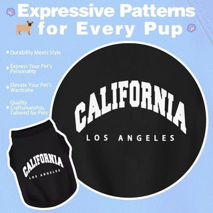 Discover Cozy Cotton Canine Wear: Soft, Lightweight, and Breathable Dog Shirt Vest with Eye-Catching Graphics(California), Keeping Your Furry Friend Warm and Comfy! Black L