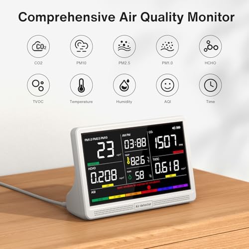 16 in 1 Air Quality Monitor Indoor 12Hrs Battery 7" Wildfire CO2 Monitor