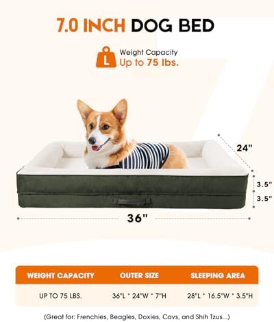 Upvilla Orthopedic Dog Bed, Four-Sided Medium Dog Sofa,Washable Cover Green