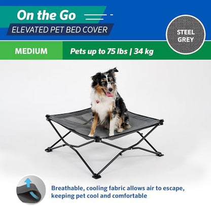 Coolaroo On The Go Cooling Elevated Dog Bed Replacement Cover, Portable for Travel & Camping, Collapsible for Storage, Medium, Steel Grey