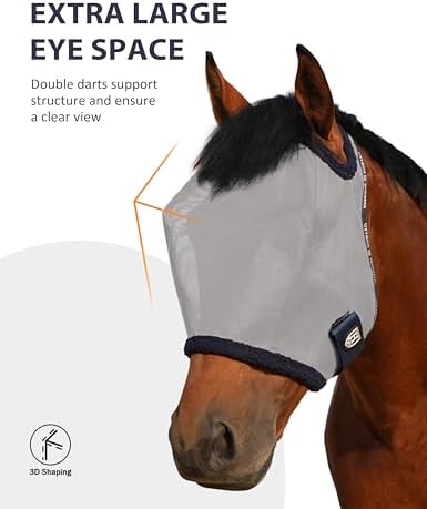 Harrison Howard All Round Mesh Horse Fly Mask UV Protective with Fleece Padded Edging Grey XL
