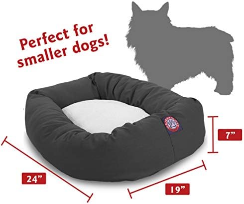 Majestic Pet 24 Inch Poly-Cotton Sherpa Calming Dog Bed - Cozy Soft Round With Spine for Head Support - Washable Fluffy Donut 24x19x7 (Inch) for Small Pets - Gray