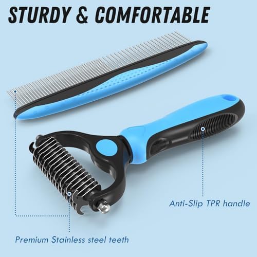 Dog and Cat Grooming Kit – Deshedding Brush, Pet Grooming Comb & Hair Grooming Glove for Shedding,Detangling & Undercoat Care, Safe for Long & Short Hair Pet, 3-in-1 Solution