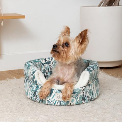 Fringe Studio Pastel Floral Soft Teal 2-in-1 Pet Hut/Pet Bed with Removable Cushion 14" H x 15" W x 15" D, 100% Cotton Canvas Exterior w/Foam Filling, Machine Washable, PetShop Collection (209007)