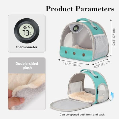Bearded Dragon Carrier, Reptile Travel Bag with Built-in Thermometer Hygrometer, Breathable Small Animal Carrier with Clear View Window, Portable Guinea Pig Carrier for Gecko, Snake, Hamster