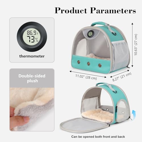 Bearded Dragon Carrier, Reptile Travel Bag with Built-in Thermometer Hygrometer, Breathable Small Animal Carrier with Clear View Window, Portable Guinea Pig Carrier for Gecko, Snake, Hamster