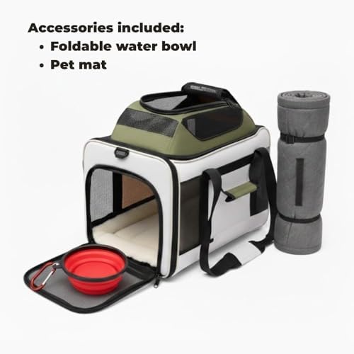Cat Carrier Dog Carrier Airline Approved, Pet Carrier for 2 Cats Small Medium Dogs, Soft Cat Carrier 18x15x15 with Foldable Bowl & Washable Pad, TSA Approved Dog Carriers by Luniko Shop (Cream)