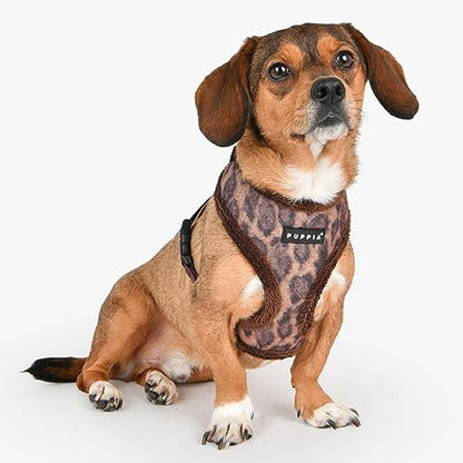 Puppia Kovo Dog Harness Over-The-Head Warm Winter Leopard Pattern Adjustable Chest for Small and Medium Dog, Brown, Small
