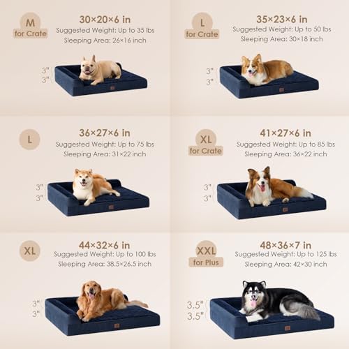 EHEYCIGA Memory Foam Dog Bed Large Size Dogs, Orthopedic Dog Bed Large with Washable Removable Cover, Waterproof Pet Sofa Couch with Nonskid Bottom, 36x27x6, Navy Blue