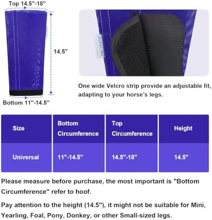 Fly Boots for Horses Set of 4, Equine Loose Fitting Leggings (Royal Blue)