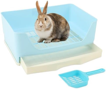 BWOGUE Large Rabbit Litter Box, Bunny Litter Box with Pull-Out Drawer, Blue