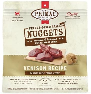 Primal Freeze Dried Raw Cat Food Nuggets, Venison, 14 oz