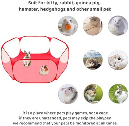 Amakunft Small Animal Playpen, Pop-Up Portable Play Yard for Guinea Pigs, Rabbits, Hamsters, Hedgehogs, Foldable Exercise Fence with Breathable Mesh for Indoor Outdoor Use