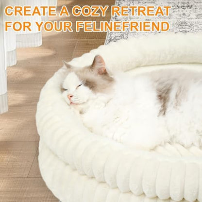 Cat Beds for Indoor Cats,Washable Round Donut Dog Bed(White, S)