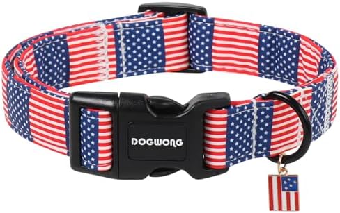 DOGWONG American Flag Dog Collar, 4th of July Patriotic Dog Collar,Independence Day Dogs Collars for Medium Lrage Dogs, Neck 15.3-23.6 inches