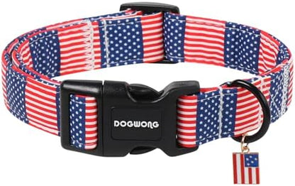 DOGWONG American Flag Dog Collar, 4th of July Patriotic Dog Collar,Independence Day Dogs Collars for Medium Lrage Dogs, Neck 15.3-23.6 inches